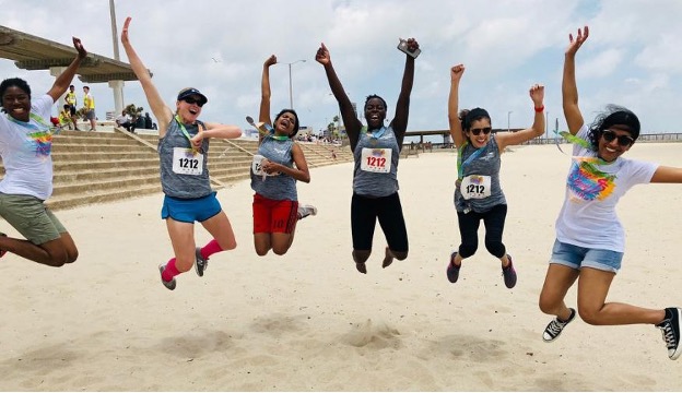 Jumping on beach