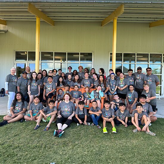 Group photo of camp attendees and staff.