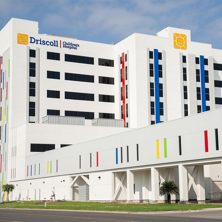 Outside of Driscoll hospital building in Rio Grande Valley.